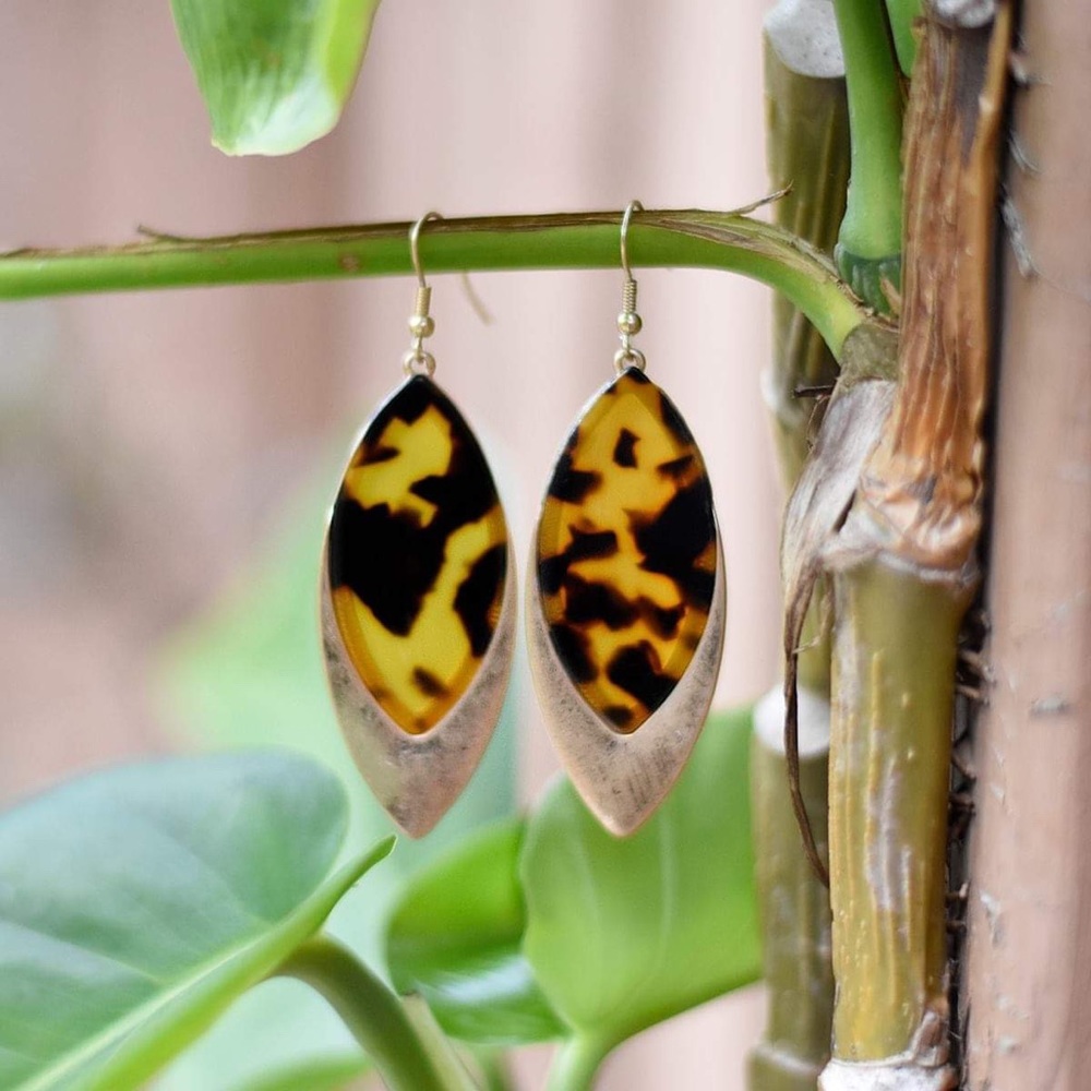 Tortoise Drop Earrings - Picture 2 of 3